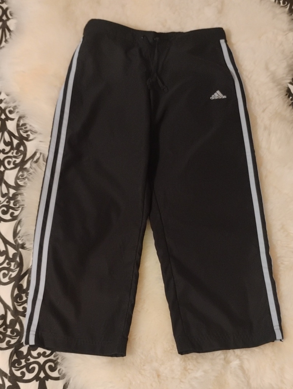 Adidas Black Joggers with Grey Side Stripes XS